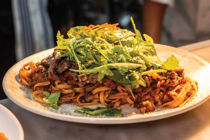 Fettuccini with beef, rocket and parmesan
